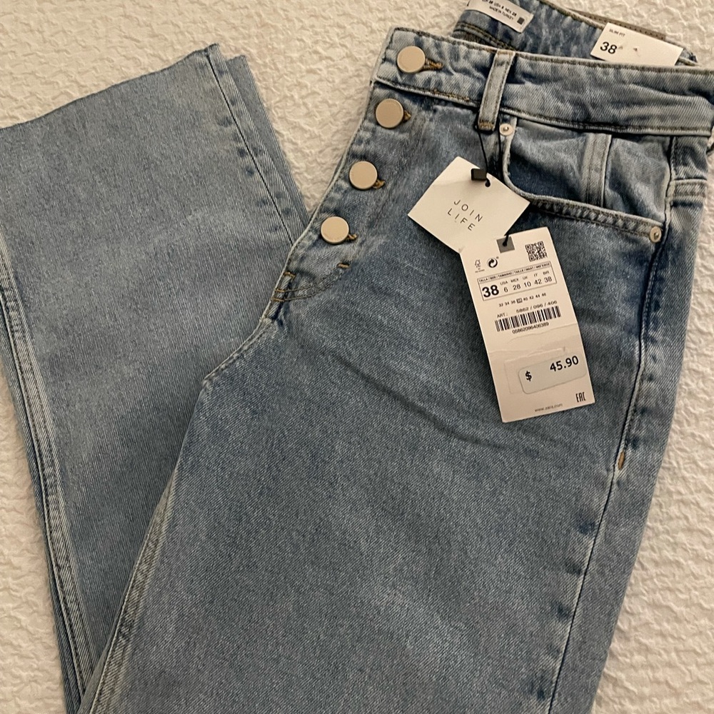 Zara NWOT women’s size 6 high rise denim, slim fit, cropped length, comfort - Picture 6 of 9